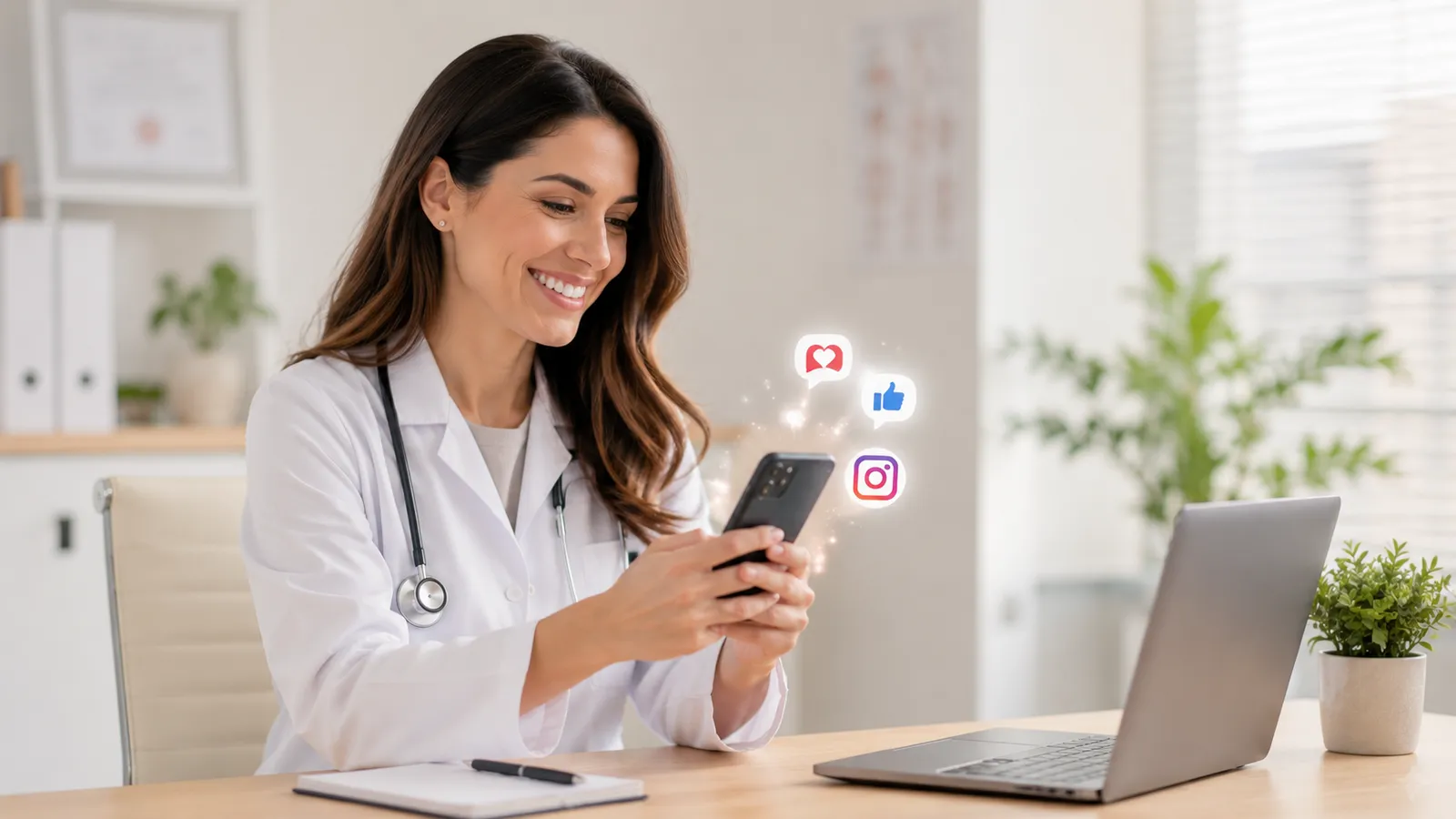 Médico revisando su presencia digital en el móvil